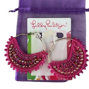 Lilly Pulitzer Pink and Gold Crochet Hoop Earrings